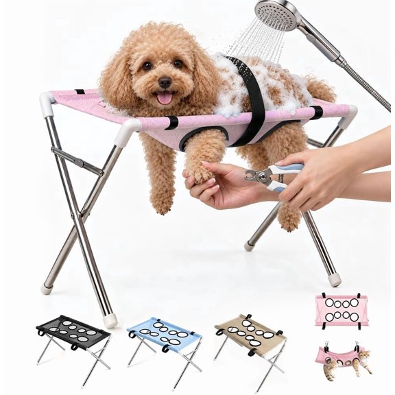 Dog Grooming Hammock Stand, Foldable Bath Sling Holder for Dogs Cats