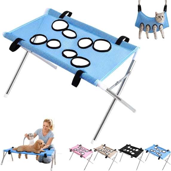 Dog Grooming Hammock Stand, Foldable Dog Bath Holder Sling Shower Chair | Heavy-Duty Pet Bath Stool for Small & Medium Dogs, Home Salon Grooming, Washable Mesh, Joint Support & Restraint