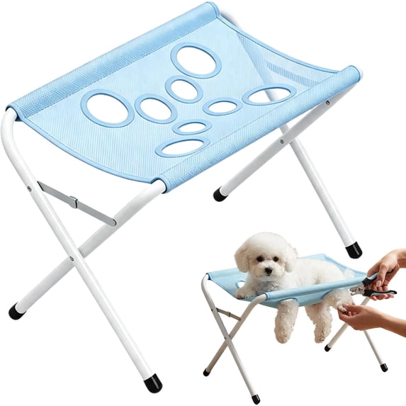 Dog Grooming Hammock Stand, Foldable Dog Bath Holder Sling Shower Chair | Heavy-Duty Pet Bath Stool for Small & Medium Dogs, Home Salon Grooming, Washable Mesh, Joint Support & Restraint
