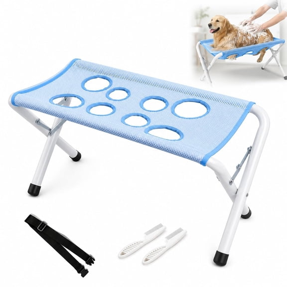 Dog Grooming Hammock Stand for Medium Large Dogs Paws Clean, Foldable Grooming Hammock with Stand, 8-Hole Anti-Escape Bathing Sling