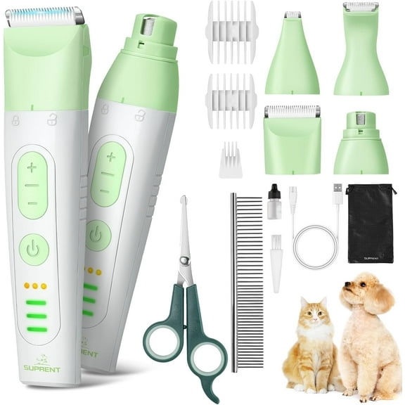 Dog Grooming Kit, 4 in 1 Dog Clippers for Grooming Supplies, Cordless Electric Pet Nail Grinder Cat Paw Trimmer Long Hair Shaver Set for Cat Matted Hair and Small Dogs Thick Coats