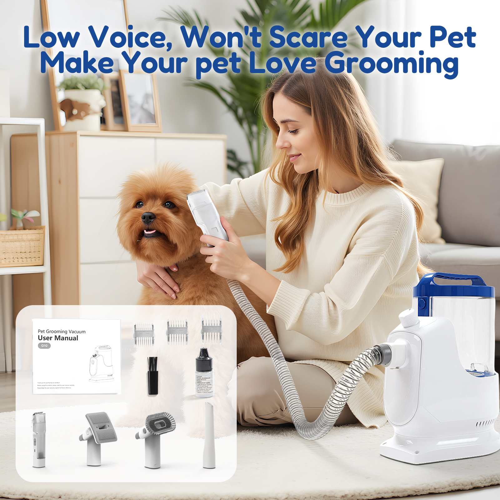 Picture of Dog Grooming Kit with Blow Dryer: 3-in-1 Pet Hair Vacuum Groomer Kit ...