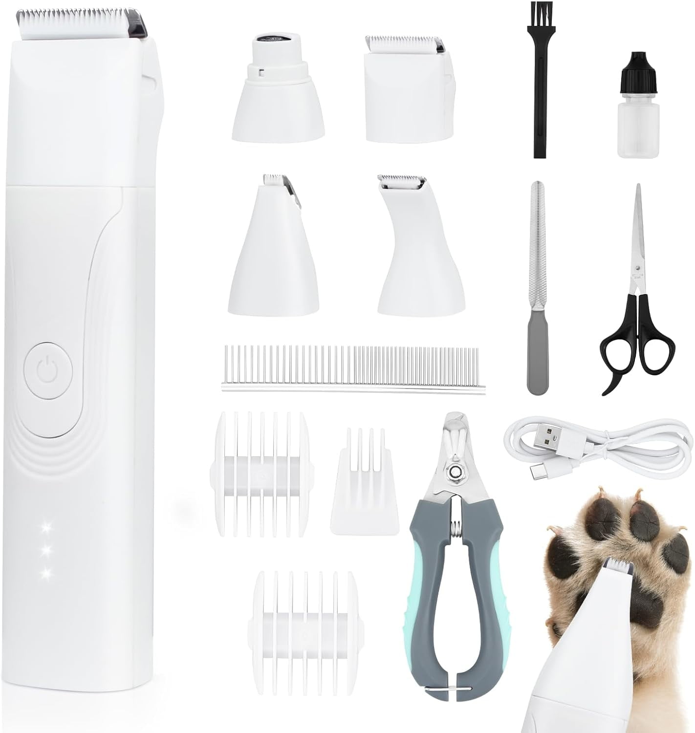 Dog Grooming Kit, Hair Trimmers with Paw Nail Grinder & Pet Clippers ...