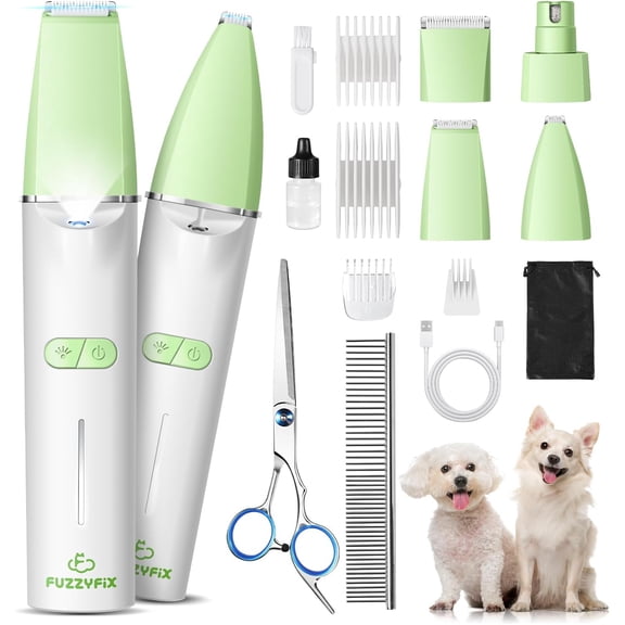 Dog Grooming Kit with LED Light, Low Noise Rechargeable 4 in 1 Pet Clippers for Matted Hair, Cordless Electric Cat Paw Trimmer Dog Nail Grinder, Grooming Supplies for Cat and Small Dogs