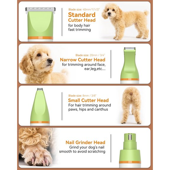 Dog Grooming Kit with Paw Trimmer, All-in-One Low Noise Electric Rechargeable Small Quiet Pet Clippers Foot Dog Hair Shaver with Stainless Steel Scissors and Comb for Dogs at Home (Green)