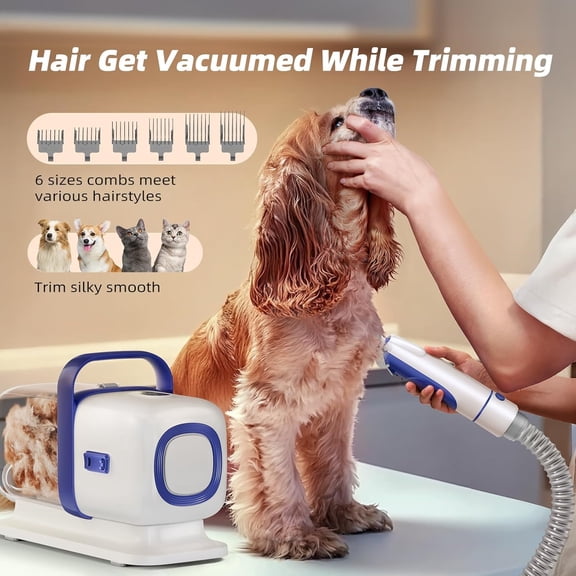 Dog Grooming Kit with Vacuum, 15000Pa Pet Hair Clipper and Shedding Brush, 50dB Low Noise, 2L Capacity,