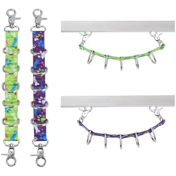 Dog Grooming Loops Table Supplies 2 Pack Cute Colorful Paw Pattern Restraint Loop Dogs Grooming Arm Extension Double Snap Hooks Extender with 5 D-Rings for Pet Salon & Daily Conveience
