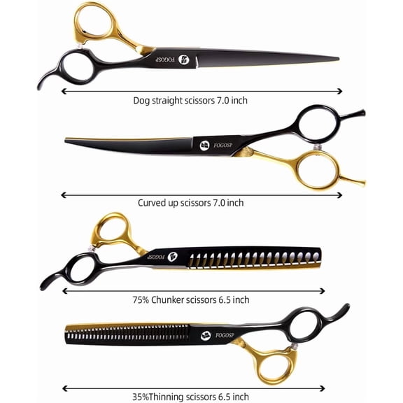 Dog Grooming Scissors Kit - 4-Piece Stainless Steel Set with Curved Straight Thinning Shears for Small Dogs Cats