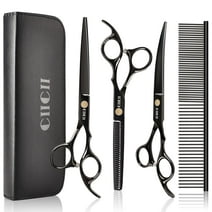 Dog Grooming Scissors Kit, CIICII 7 Inch Professional Pet Grooming Scissors Set (Dog/Cat Hair Thinning Trimming Cutting Shears) with Curved Scissors for DIY Home Salon (Heavy Duty/Safety-9Pcs)