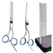 Dog Grooming Scissors Set with Safety Round Tip, 2 Pack Curved Scissors Thinning Shears for Pet Grooming for Dogs and Cats