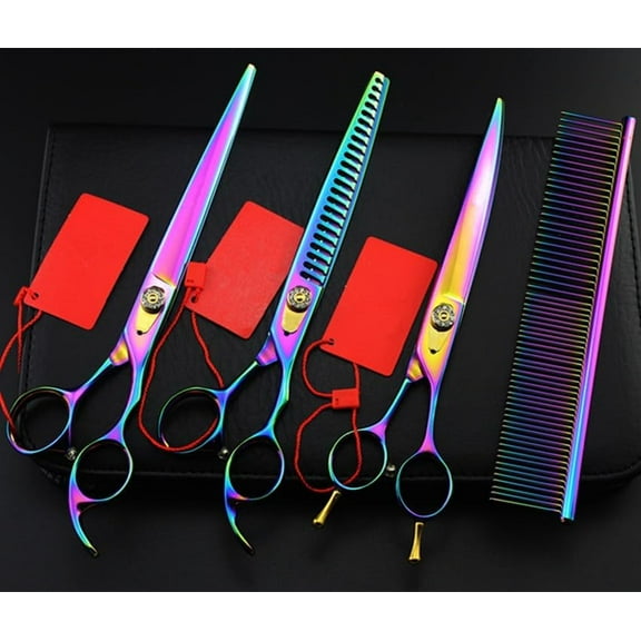 Dog Grooming Scissors Shears, Professional 4 kit Japan 440c steel 8 inch pet dog grooming shears cutting hair scissors thinning barber hairdressing scissors