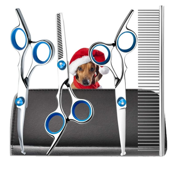 Dog Grooming Scissors with Safety Round Tips，Professional 5 in 1 Dog Grooming Kit ，Dog Scissors for Grooming Sharp and Durable