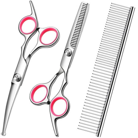 Dog Grooming Scissors with Safety Round Tips Stainless Steel Professional Dog Grooming Kit - Thinning, Curved Scissors and Comb for Dog Cat Pet
