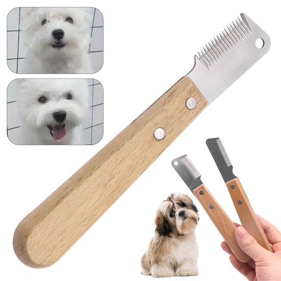 Dog Grooming Stripping Knife - Professional Pet Hair Removal Tool with Wood Handle, Multifunction Undercoat Brush for Cats and Dogs, Floating Hair Remover and Dematting Comb