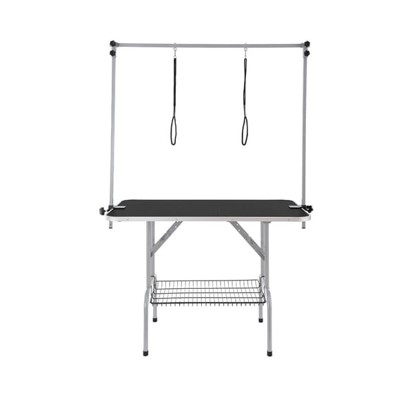 Dog Grooming Table 46'', Pet Grooming Station with 2 Arms & Loop, Foldable Stainless Steel Grooming Stand for Small Medium Dogs, 330lbs Capacity