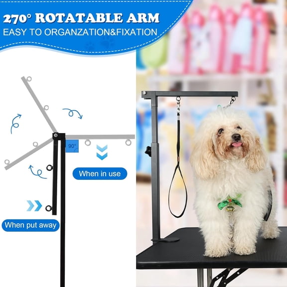 Dog Grooming Table Arm with Clamp 32in, Foldable Pet Grooming Stand for Small Dogs at Home