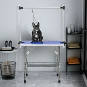 Dog Grooming Tables in Store, NICEPET 46'' x 24'' Professional Heavy Duty Stainless Steel Frame Foldable Table w/Adjustable with Arm/Noose/2 No-Sit Haunch Holder, Capacity Up to 300lbs, Blue, S12033