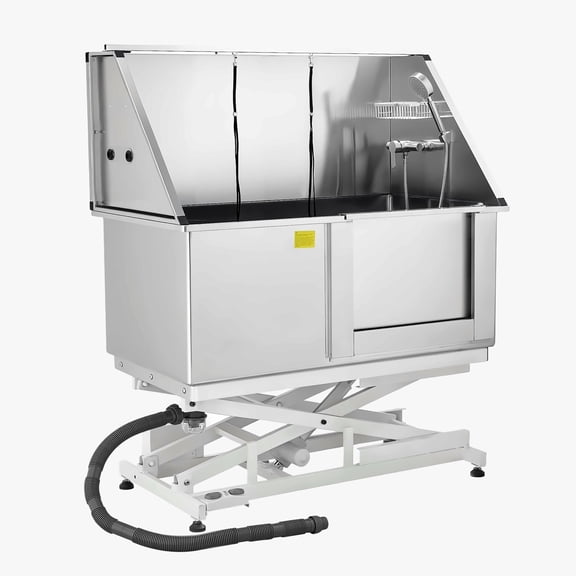 Dog Grooming Tub 50 Inch Electric Lift Stainless Steel Pet Washing Station w/ Drain Board & Showerhead for Large Dogs, Professional Grooming Tub for Home & Shop, Right Door