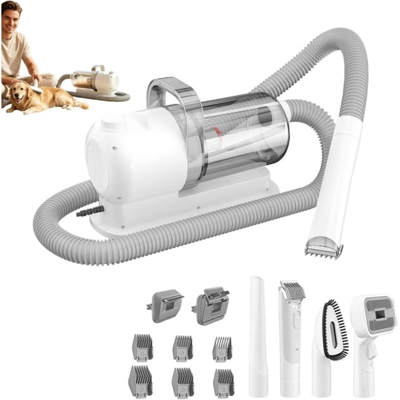Dog Grooming Vacuum, 6-in-1 Pet Grooming Kit with Hair Clipper & Shedding Brush, Low Noise for Dogs Cats Home Cleaning(Q)