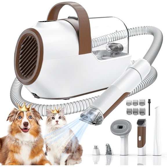 Dog Grooming Vacuum, Dog Grooming Kit with Pet Clipper Nail Grinder, 6 Pet Grooming Tools (Beige)
