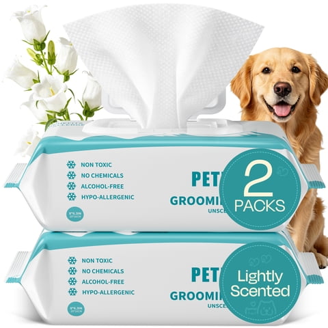 PETRIBE Dog Grooming Wipes, Unscented, Ultra Soft Dog & Cat Wipes for Paws, Ears, Face, and Skin, 200 Count