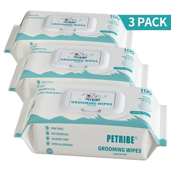 PETRIBE Dog Wipes, Unscented, Ultra Soft Dog & Cat Wipes for Paws, Ears, Face, and Skin, 300 Count