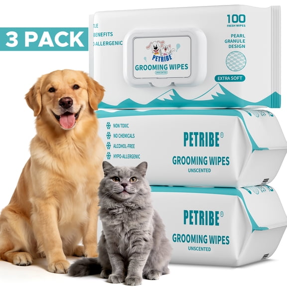 PETRIBE Dog Wipes, Unscented, Ultra Soft Dog & Cat Wipes for Paws, Ears, Face, and Skin, 300 Count