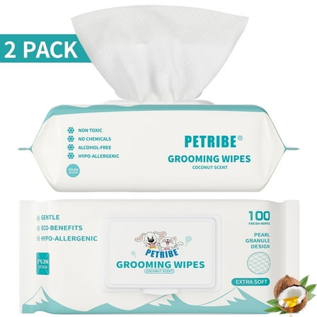 PETRIBE Pet Wipes For Dogs, Coconut Scent, Cleaning and Hydrating, Pet Wipes for Paws, Body & Butt, 200 Count