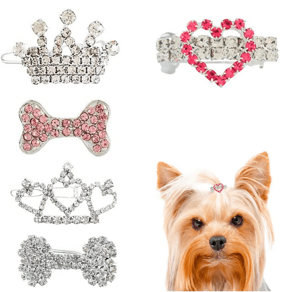 Dog Hair Bows Accessories Puppy Barrettes for Small Dogs Hair Girl Crystal Rhinestone Dog Hair Clips 5 Pack