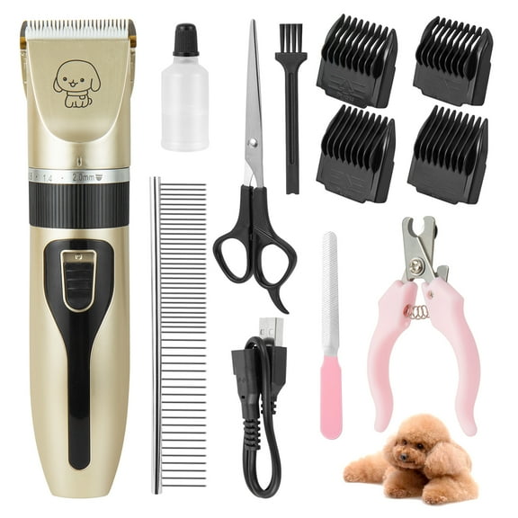 Dog Hair Clipper Grooming Kit, Quiet Pet Hair Trimmer Dog Clippers, Rechargeable Cordless Low Noise Pet Hair Clipper Shaver for Dogs Cats Animals, Golden