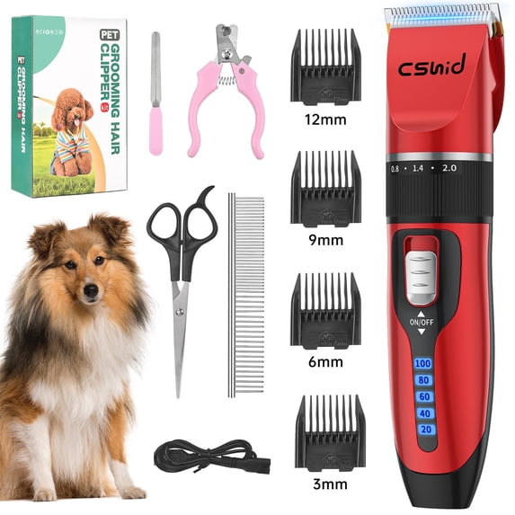 Dog Hair Clippers, Professional LED Display Dog Grooming Kit, Cordless Quiet Pets Clippers Hair Trimmer, Low Noise Dog Shaver Clipper with 4 Comb Guides, 5 Size Fine Tuning Knob for Thick Coats Cats