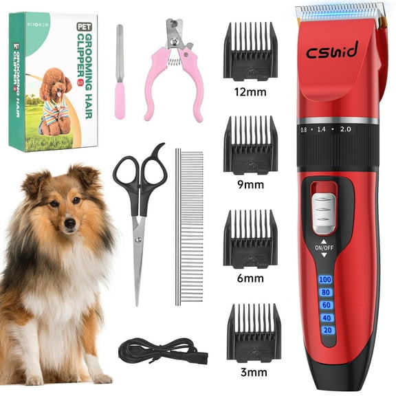 Dog Hair Clippers, Professional LED Display Dog Grooming Kit, Cordless Quiet Pets Clippers Hair Trimmer, Low Noise Dog Shaver Clipper with 4 Comb Guides, 5 Size Fine Tuning Knob for Thick Coats Cats