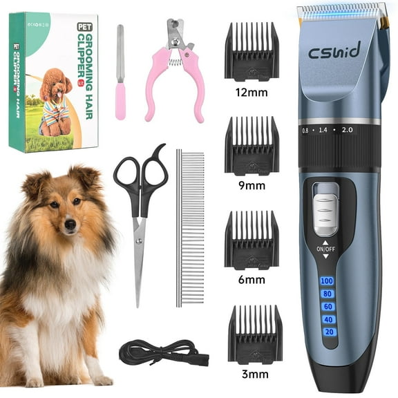 Dog Hair Clippers, Professional LED Display Dog Grooming Kit, Cordless Quiet Pets Clippers Hair Trimmer, Low Noise Dog Shaver Clipper with 4 Comb Guides, 5 Size Fine Tuning Knob for Thick Coats Cats