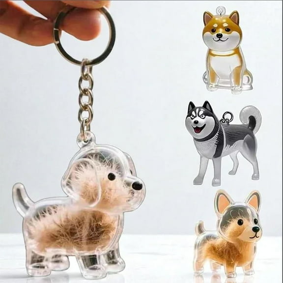 Dog Hair Collector Keychain Charm Memorial Storage Box, 2025 New Fur Life Pendant for Dogs, Pet Hair Memorial Keepsake, Transparent Cute Keychain, Portable Pet Memory Capsule