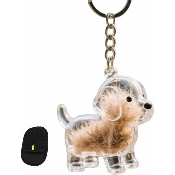 Dog Hair Collector Keychain Charm Memorial Storage Box, Transparent Bottle for Pet Hairs Keychain, Pets Fur Keepsake Keyring for Collecting Hair, Portable Pet Memory Capsule(Puppy A)