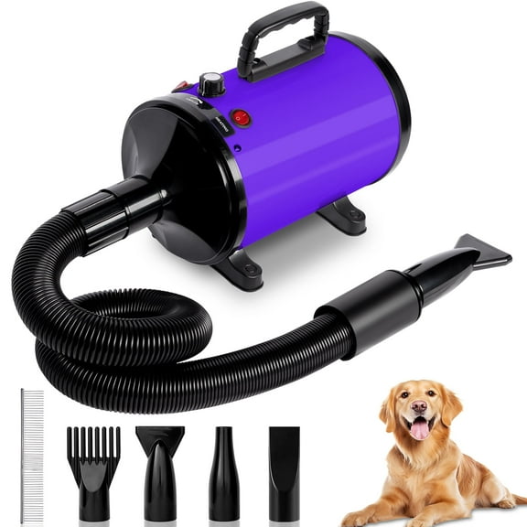 Dog Hair Dryer Blower for Grooming with Adjustable Speed Temperature,3.7HP/2800W,Pet Hair Grooming Blower Blaster after Bath Swimming, Equipped with 4 nozzles and a comb,Purple