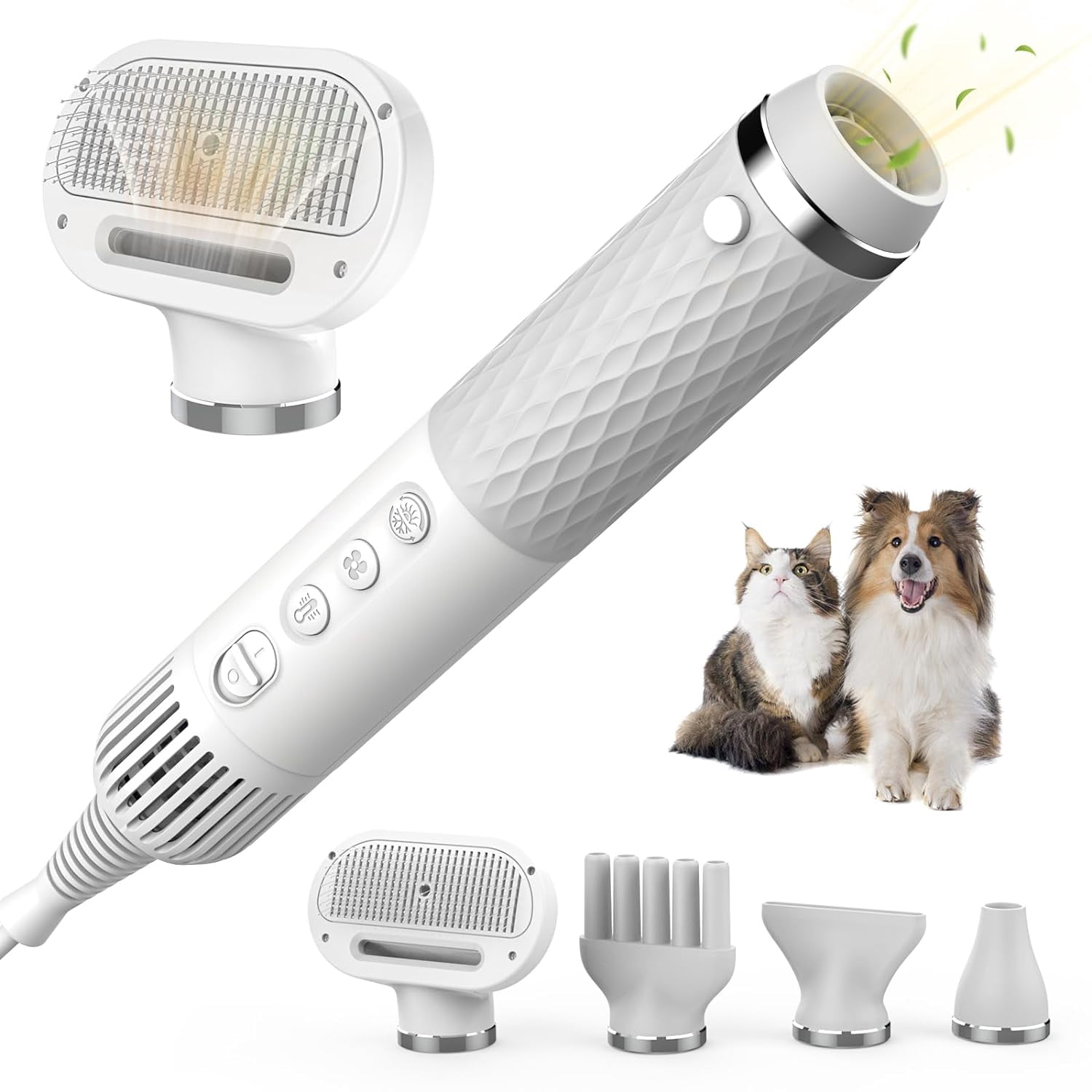 Professional Dog Hair Dryer - 3800W High Velocity Pet Grooming Blower, Low Noise, 4 Nozzles, Speed & Temp Adjustable
