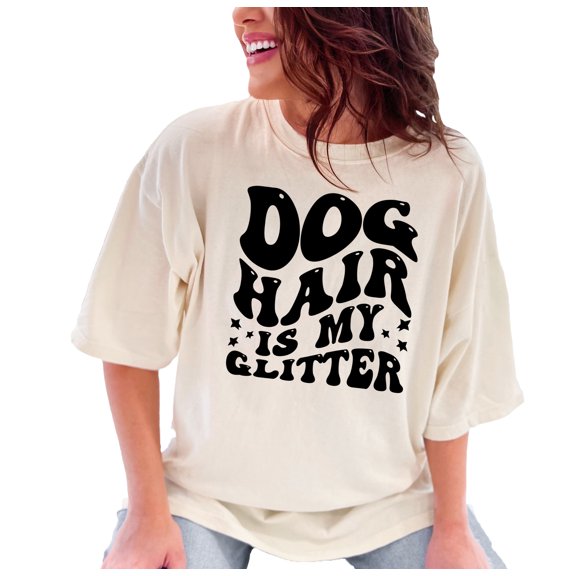 Dog Hair Is My Glitter, Pet Mom, Dad or Owner Quote, Groovy Retro Wavy Text, Ivory Comfort Colors T-Shirt, 2XL