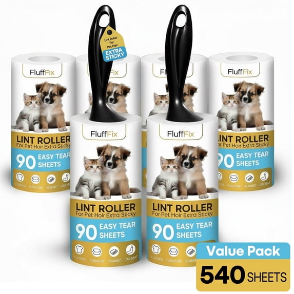 LANDSING PRO Reusable No Mess Double-Sided Dog Lint Roller with 6 Detachable Sheet Refills & 2 Handles, White, Bundle (6 Pack)