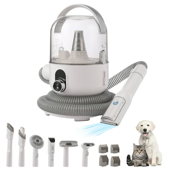 Dog Hair Vacuum & Dog Grooming Kit, 5 in-1 Pet Grooming Vacuum Suction 99% Pet Hair for Dogs Cats, 2L Large Capacity Dust Cup, Low Noise Dog Hair Vacuum for Shedding Pet Hair, Grey
