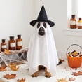 thumbnail image 1 of Dog Halloween Clothes Set, Ghost Cape & Witch Hat, Polyester Pet Outfit, White, 1 of 6