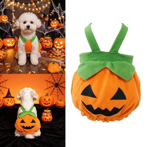 Dog Halloween Costume Pumpkin Harness Dress Adjustable Festive Outfit For Small Medium Dogs(Orange-M)
