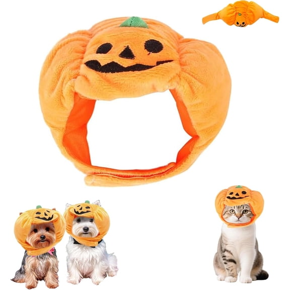 Dog Halloween Costume Pumpkin Hat, Soft Adjustable Cap for Cats, Jack-o-Lantern Design, Quick-On Wear, Lightweight Material, For Cats and Dogs(RL S)
