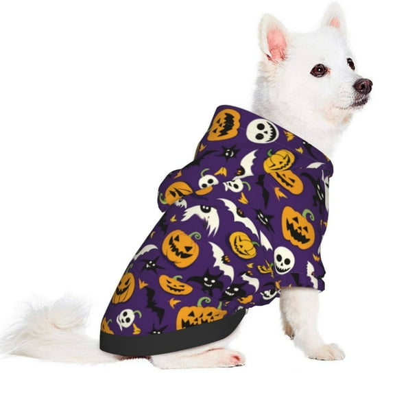 Dog Halloween Costume, halloween pumpkins bats print Warm Dog Cat Clothes Puppy Dog Hoodie Sweatshirts Outfit for Small Medium Dogs Boy Girl, Funny Pet Apparel Dogs Halloween Decor