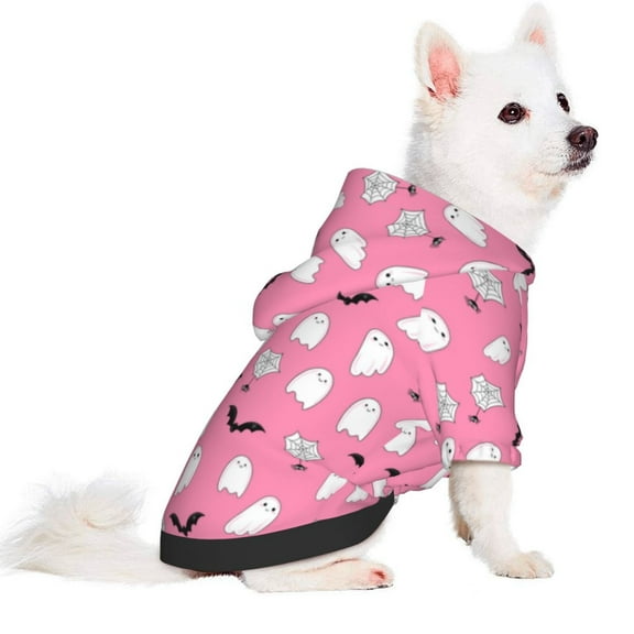 Dog Halloween Costume, pink ghost halloween Warm Dog Cat Clothes Puppy Dog Hoodie Sweatshirts Outfit for Small Medium Dogs Boy Girl, Funny Pet Apparel Dogs Halloween Decor