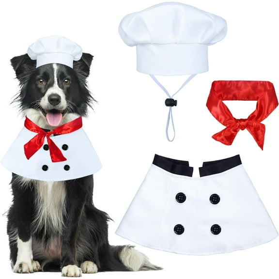 Dog Halloween Costumes, Dog Chef Costume Chef Hat Clothes with Red Scarf Funny Holiday Clothes Outfit Halloween Costumes for Small Medium Large Dogs Pets (Large)
