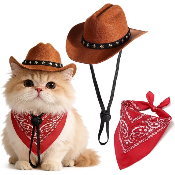 Dog Halloween Costumes, Dog Cowboy Costume Halloween Dog Cowboy Hat Halloween Dog Bandana Scarf Funny Dog for Small Medium Large Dogs Pets