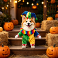 thumbnail image 1 of Dog Halloween Costumes, Vibrant Clown Pet Dress‑Up Outfit, Complete With Decorative Jester Hat, Fun Party Wear, Excellent For Holiday Photo Props For Furry Friends, 1 Pcs,L, 1 of 7