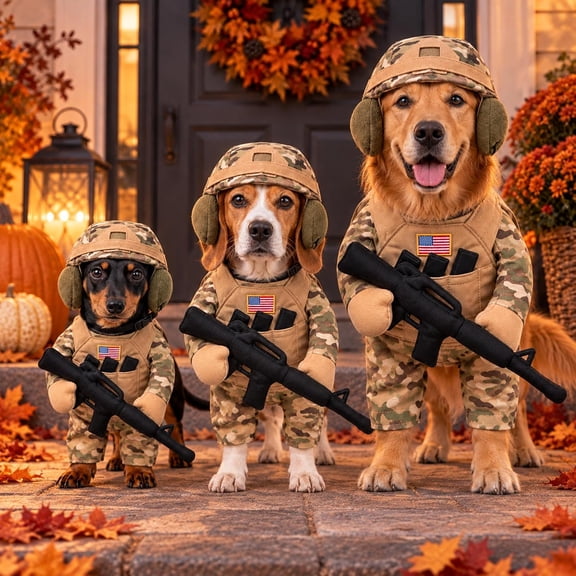 Dog Halloween Costumes with Helmet, Military Uniform for Small Dogs & Cats | Pet Soldier Dress-Up Outfit for Small and Medium Dogs & Cats
