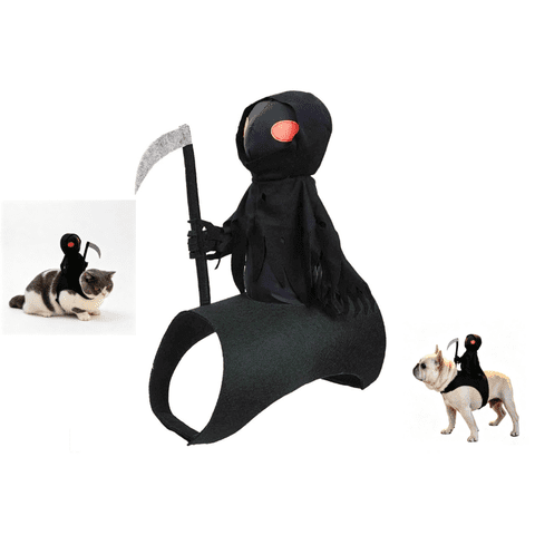 Dog Halloween Grim Reaper Rider Costume, 3D Cosplay Outfit with Magic Tape, Pet Halloween Costumes for Small Medium Large Dogs and Cats, Black Dog Costume(S)